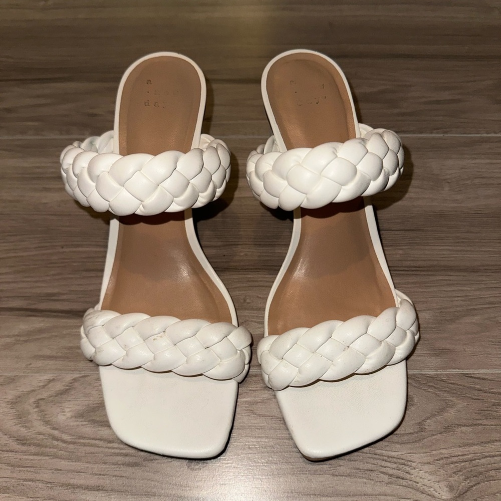 a new day White Braided Double-Strap Slide Heels